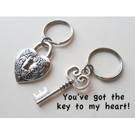 Large Key and Heart Lock Keychain Set - You've Got The Key To My Heart; Couples Keychain Set