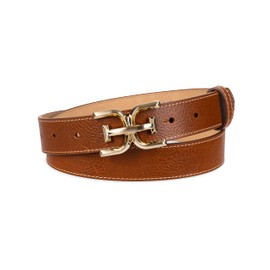 Sam Edelman Women's Slim Double E Logo Plaque Buckle Belt, Saddle, Medium