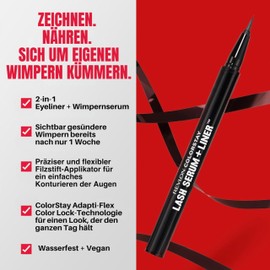Revlon ColorStay Lash Serum + Liner, Liquid Eyeliner + Eyelash Seru, Waterproof Eyeliner, Nourishing and Strengthening, Lasts up to 24 Hours, Felt-tip Pen Applicator, 001 Blackest Black, 0.48 ml