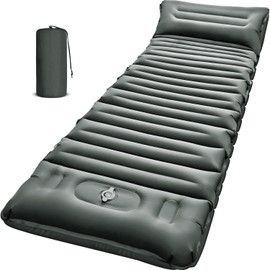 Myxslop Inflatable Camping Sleeping Pad with Pillow, 5" Extra-Thick Ultralight Inflatable Sleeping Mat with Built-in Pump, Camping Air Mattress Compact for Backpacking Hiking Trap Traveling (Grey)