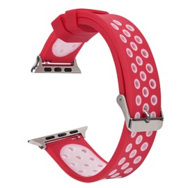 Durable Silicone Watch Strap Replacement Wristband for  Watch(Red  White)