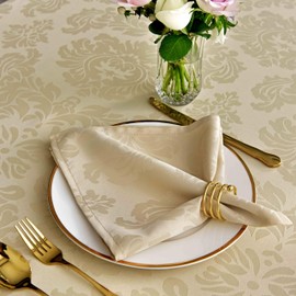 maxmill Jacquard Cloth Napkins 20 x 20 Inch Damask Pattern Soft Comfortable and Luxury Serviette for Restaurant Family Dinners Weddings Parties and Banquets Set of 4 Pieces Beige