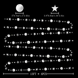 RIVIEVAL 52ft Circle Dot Streamer Garland Decoration, Party Decorations Twinkle Star Streamer Star Garland Decoration For Birthday Party Wedding Baby Shower Anniversary Decor(silver)