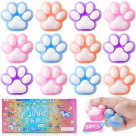 28PCS Cat Paw Mochi Squishy Stress Balls for Adults, Kawaii Taba Squishy Cat Paw Squeeze Toys Sugar Ball Fidget Stress Balls, Pinch Family Squishy Toys, Stress Relief for Kids Party Favors