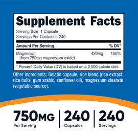 Nutricost Magnesium Oxide 750mg, 240 Capsules - 420mg of Magnesium, Non-GMO, Gluten Free