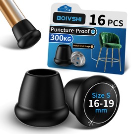 Ø16-19mm Metal Chair Leg Floor Protectors - Puncture-Proof Rubber Chair Leg Caps - 16 Pcs Round Black Covers - Small Rubber Feet Tips Ferrule Stopper