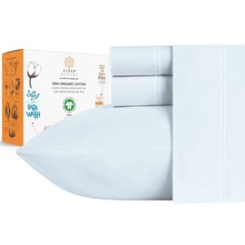 Sleep Mantra Premium 100% Organic Cotton Full Bed Sheet Set - Soft & Cooling Percale Weave - 4 Piece Bedding Set with Deep Pocket - GOTS Certified - Breathable & Eco-Friendly (Full, Blue)
