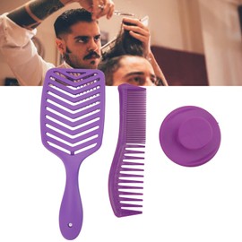 3 Pieces Hair Brush Set - Purple Silicone Shampoo Brush, Double Tooth Hair Comb,Hollow Out Large Curve Comb for Men Women Hair Styling Hair Salons Most Hairstyles