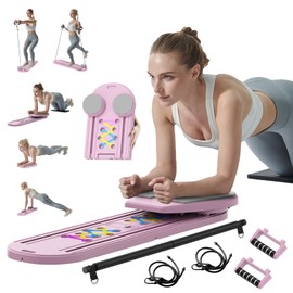 Pilates Board - 2025 Updated Pilates Reformer Machine Set, Multi-Purpose Foldable Pilates Reformer Board for Home, 6 in 1 Pilates Sliding Board (Pink)