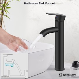 gotonovo Bathroom Sink Faucet Lavatory Vanity Mixer Bar Tap Combo Single Hole Single Handle Deck Mount with Water Supply Lines Matte Black Vessel with Metal Pop Up Drain
