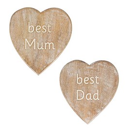 Sass & Belle Best Mum and Best Dad Wooden Carved Heart Shaped Coasters Set of 2 Stands - Excellent for Father's, Mother's Day, Birthday, Christmas