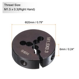 HARFINGTON Round Threading Die M1.5 x 0.3 Metric Thread 20mm OD Adjustable Right Hand High-Speed Steel (HSS) Round Die Screw Thread Cutting Die for Thread Repair