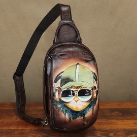 FEIGITOR Genuine Leather Sling Bag for Men Women Retro Sling Backpack Purse Crossbody Bag