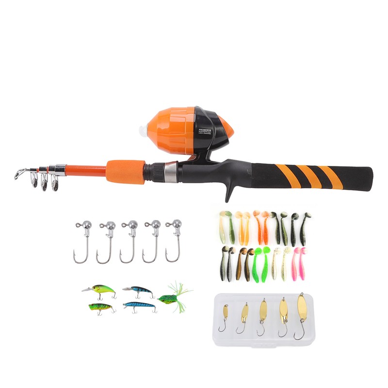1.5m Kids Fishing Pole Orange Mini Portable Retractable Foldable Beginner