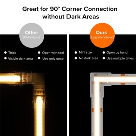 SEZO FCOB Gapless L-Shaped Connector Kit, 4 Pieces, L-Shape Corner Connectors, Transparent Unwired Connectors, Suitable for 2PIN 10 mm COB LED Strips, Solderless and Terminal Extension Connector