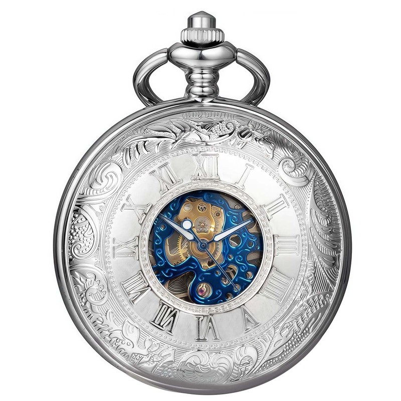 Kchss Mechanical Roman Numerals Dial Skeleton Pocket Watches with Luxury