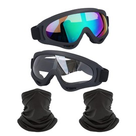 LJDJ Motorcycle Goggles,2 Pack Dirt Bike ATV Motocross Windproof Anti-UV Adjustable Riding Cycling Hiking Protective with 2 Pack Neck Breathable Bandana Mask for Men Women Kids Youth Adult