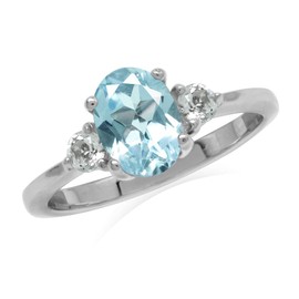 Silvershake 1.58ct. Genuine Blue Topaz White Gold Plated 925 Sterling Silver Engagement Ring Size 5