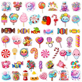 Cute Candy Stickers for Kids 50pcs Sweet Candy Stickers for Water Bottle Waterproof Vinyl Stickers for Scrapbook Journal Laptop Water Bottle Skateboard Guitar Party Supplies(Candy)