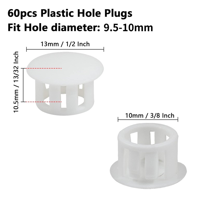 Cjueiom 60pcs 10mm / 3/8" Hole Plugs White Plastic Hole