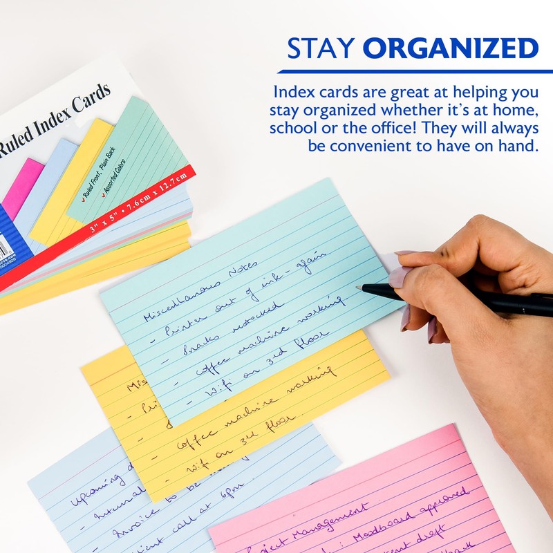 BAZIC 100 Ct. 3" X 5" Ruled Colored Index Card