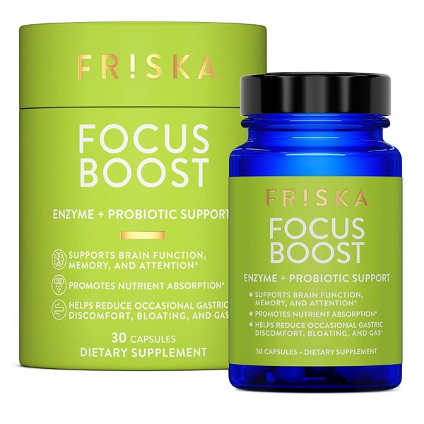 FRISKA Focus Boost | Brain Health Supplement | Probiotic, Digestive Enzymes and Bacopa Monnieri Blend for Memory & Digestive Support | 30 Capsules