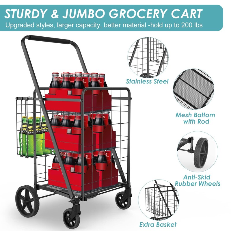 330LBS Capacity Shopping Cart for Groceries,Upgraded Jumbo Grocery Cart with