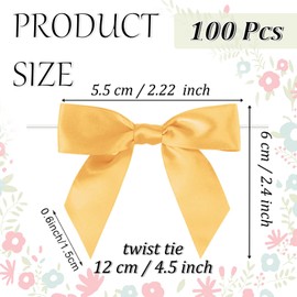 Gold Twist Tie Bows, 100 Pcs Satin Twist Tie Bows for Treat Bag Satin Ribbon Tie Bows for Tying Up Packages Present Bags Bakery Candy Bags Decorating Ribbon Bow Gift Wrap Bows