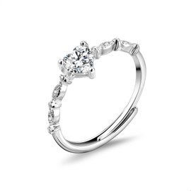 ALEXCRAFT Diamond Ring Women Ster Silver Adjustable Rings Heart Ladies Rings Silver Cubic Zirconia Ring Fidget Rhinestones