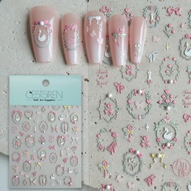CESTSIREN Swan Nail Art Stickers, Embossed Nail Decals,Elegant Cute Nail Art Design, Pearl, Self-Adhesive, Nail Accessories for Women, Nail Art Supplies