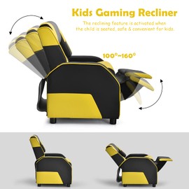 ARLIME Kids Recliner, PU Leather Kid Lounge Chair w/Footrest, Armrest, Headrest & Lumbar Support, Adjustable Gaming Toddler Sofa Armchair for Boys Girls (Yellow)