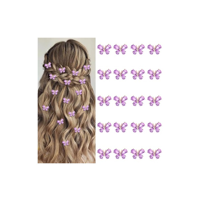 YISSION 20Pcs Small Rhinestone Butterfly Hair Clips Mini Purple Butterfly