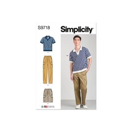 Simplicity Men's Knit Top, Cargo Pants and Shorts Sewing Pattern Kit, Code S9718, Sizes 48-50-52-54-56, Multicolor