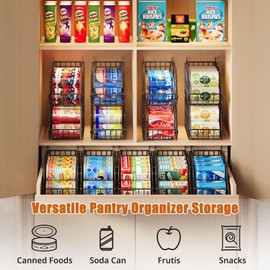 8-Pack Can Organizer for Pantry, Stackable Cabinet Food Shelves for Fridge, Wire Cupboard Storage, Holds up to 72 Beers,Small Metal Bin for Drink Beverage Egg Gillas, Rack for Kitchen Countertops RV