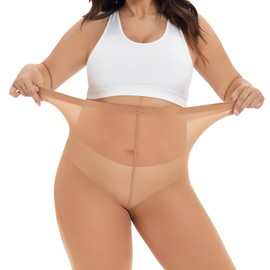 CozyWow Plus Size Tights for Women 80D Soft Solid Color Semi Opaque Pantyhose High Waist 1X 2X 3X 4X Black+Suntan-4XL