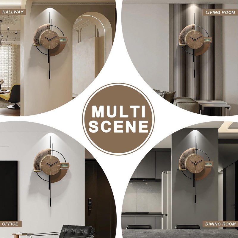 FIXNEO Large Wall Clocks Decorative with Temperature Display℃, Silent Unique