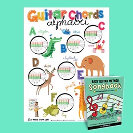 Guitar Chords Alphabet Kids Poster 16" x 20" + Easy Guitar Method Songbook • Best Music Stuff