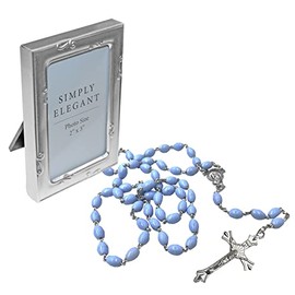 First Holy Communion Blue Rosary and Photo Frame Set - 3650