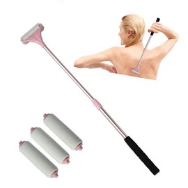 EASACE Lotion Applicator for Back,Portable 21inch Lotion Applicator with Long Handle,Extension Back Applicator Lotion with 3 Replacement Roller for Back self(Pink)