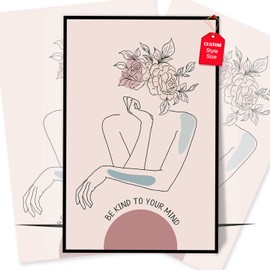 LOLUIS Mental Health Gifts, Trendy Abstract Positive Affirmations Artwork Poster Pink Aesthetic Decoration (Be Kind To Your Mind, Custom Frame Type)