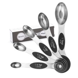 TAMUME Double Sided Stainless Steel Measuring Spoon Set of 5 (Silver 5pcs)