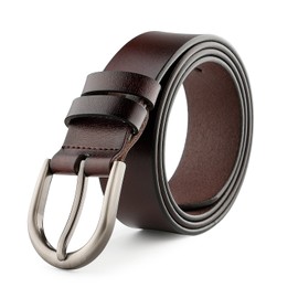 JASGOOD Women Belt Genuine Leather Belt for Jeans with Brushed Alloy Buckle Brown Belt Up to 42 Inches, 1.3 Inch Wide, Dark Brown,Fit Size 35"-38"