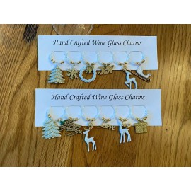 hand crafted "White christmas" set of 12 hand crafted Wine glass drink marker Charms