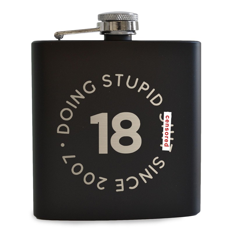 Stupid Since.. Black Hip Flask - Funny 18th Birthday Gifts