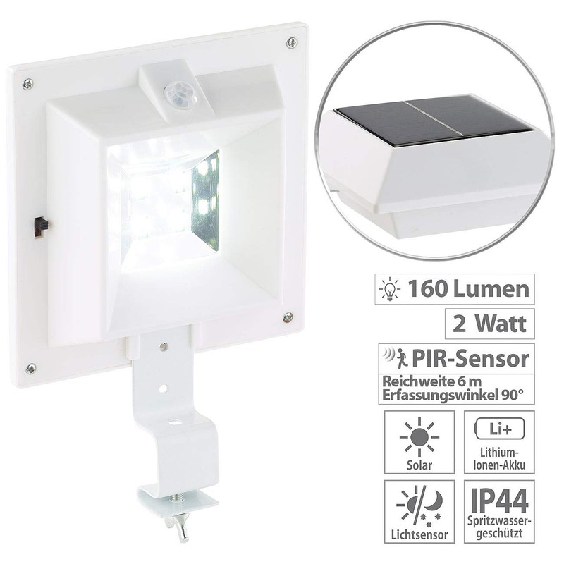 Lunartec Outdoor Garden Lighting: Solar LED Gutter Light with PIR