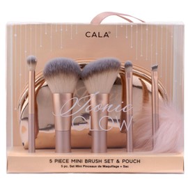 COSMETIC BRUSH SETS Iconic Glow 5Pcs Set, Goat Hair & Synthetic Bristles, Powder, Blush, Sponge, Angled Brush, Makeup Tools