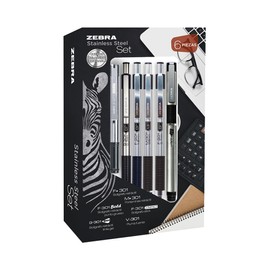 Zebra Stainless Steel Set: Juego De Bolígrafo Y Portaminas M/F 301 + Bolígrafo F-301 Bold + Bolígrafo F-301 Compact + Bolígrafo Tinta Gel G-301 + Pluma Fuente V-301.
