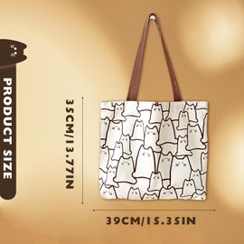 TSHAOUN Cat Canvas Tote Bag Tote Bag with Zipper Canvas Bag Reusable Cotton Shopping Bag with Bag Cute Cat Bag Beach Bag Aesthetic for Women, White