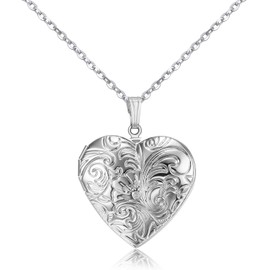 YOUFENG Locket Necklace that Holds Pictures Flower Lockets Necklaces Pendant 18K Gold Plated Gifts for Women Girl (Heart Silver locket)