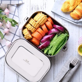 G.a HOMEFAVOR Stainless Steel Bento Lunch Box - Leak-Proof Metal Bento Box, Large Food Container with Lock Clips, Snack Container, Dishwasher Safe, 1400 ml/47 oz